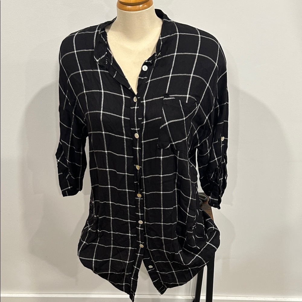 Black Windowpane Button-Down Shirt